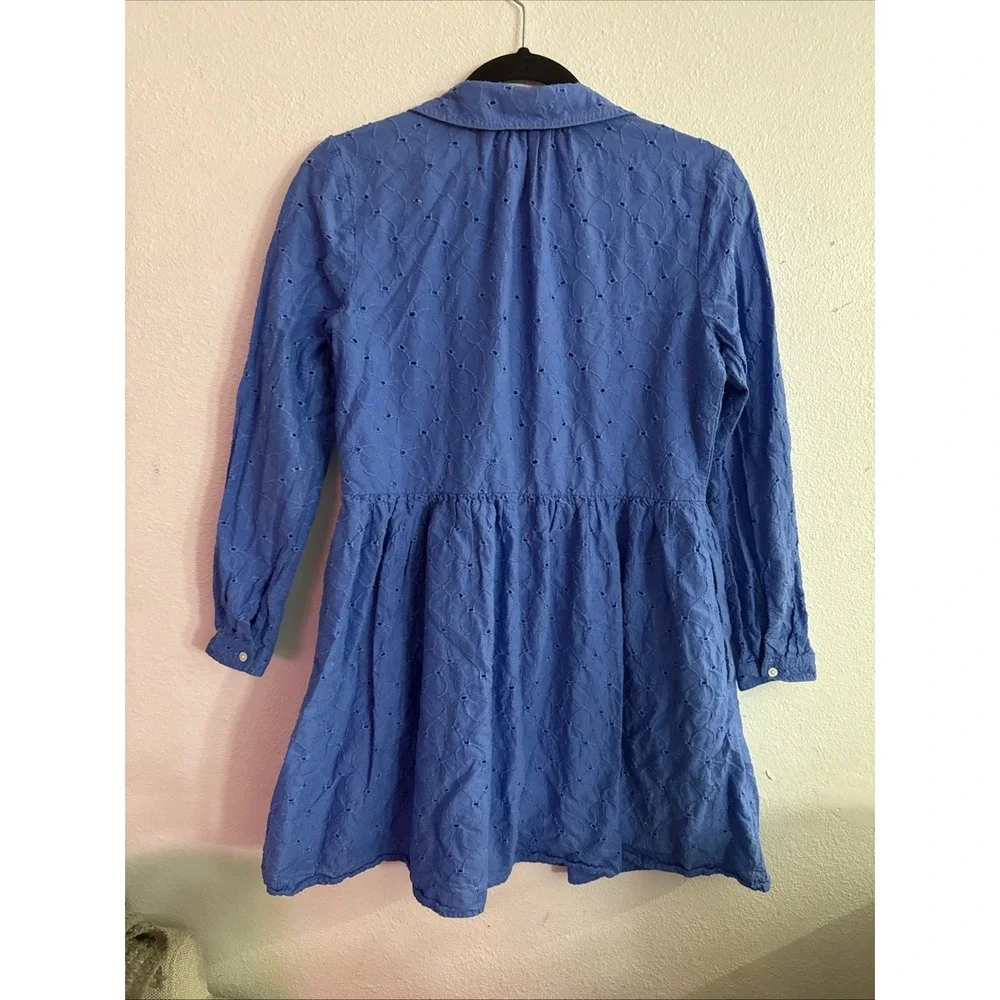 J Crew Women's Blue Eyelet Long Sleeve Mini Collared Shirt Dress‎ Preppy Sz 2